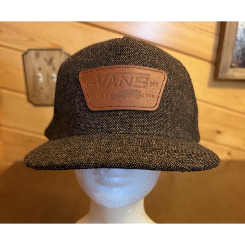 Vans Men's Brown Tweed Hat Cap Strap-back Suede Buckle Logo Patch